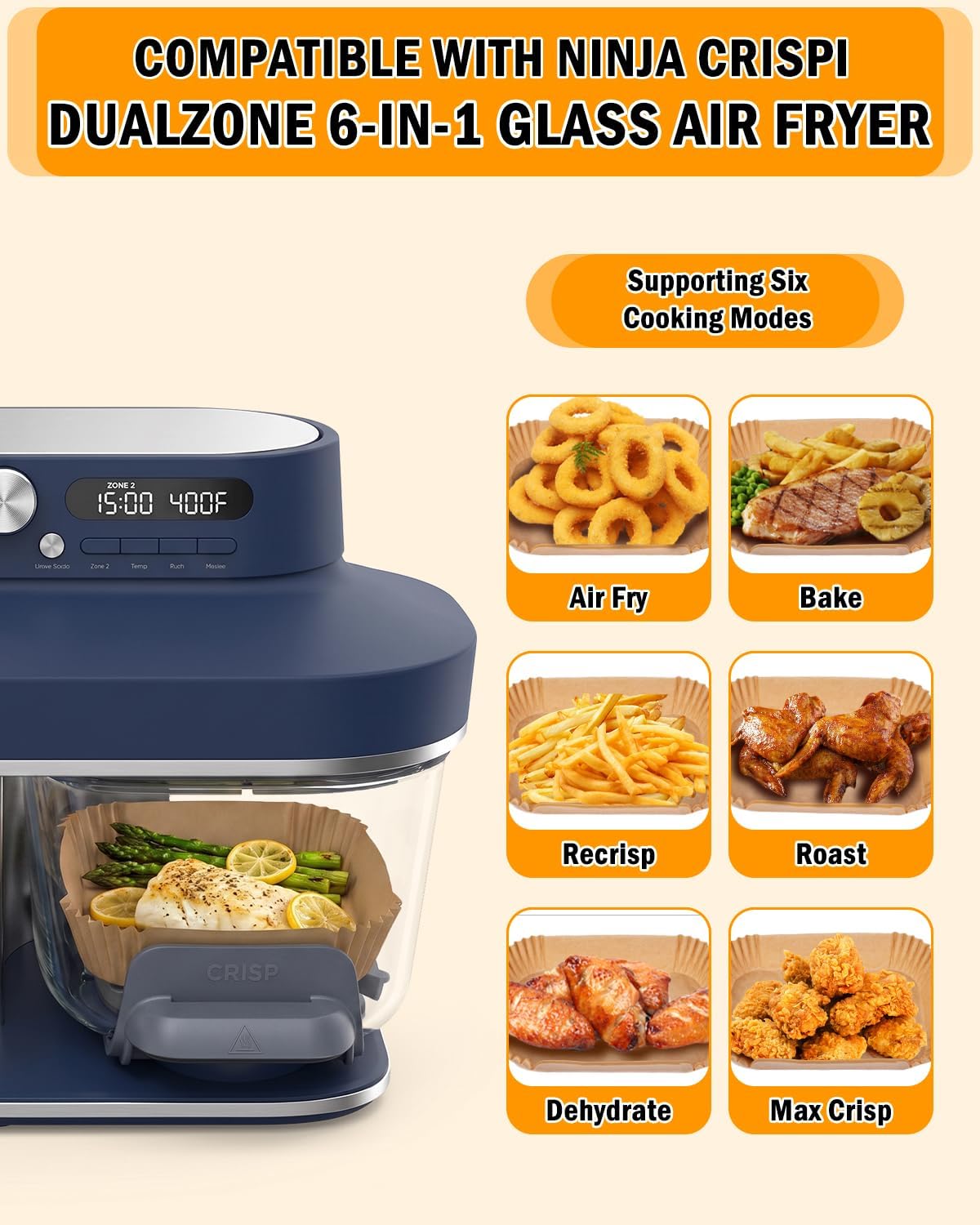 130PCs Air Fryer Liners Compatible with Ninja Crispi DualZone DD100-Serie