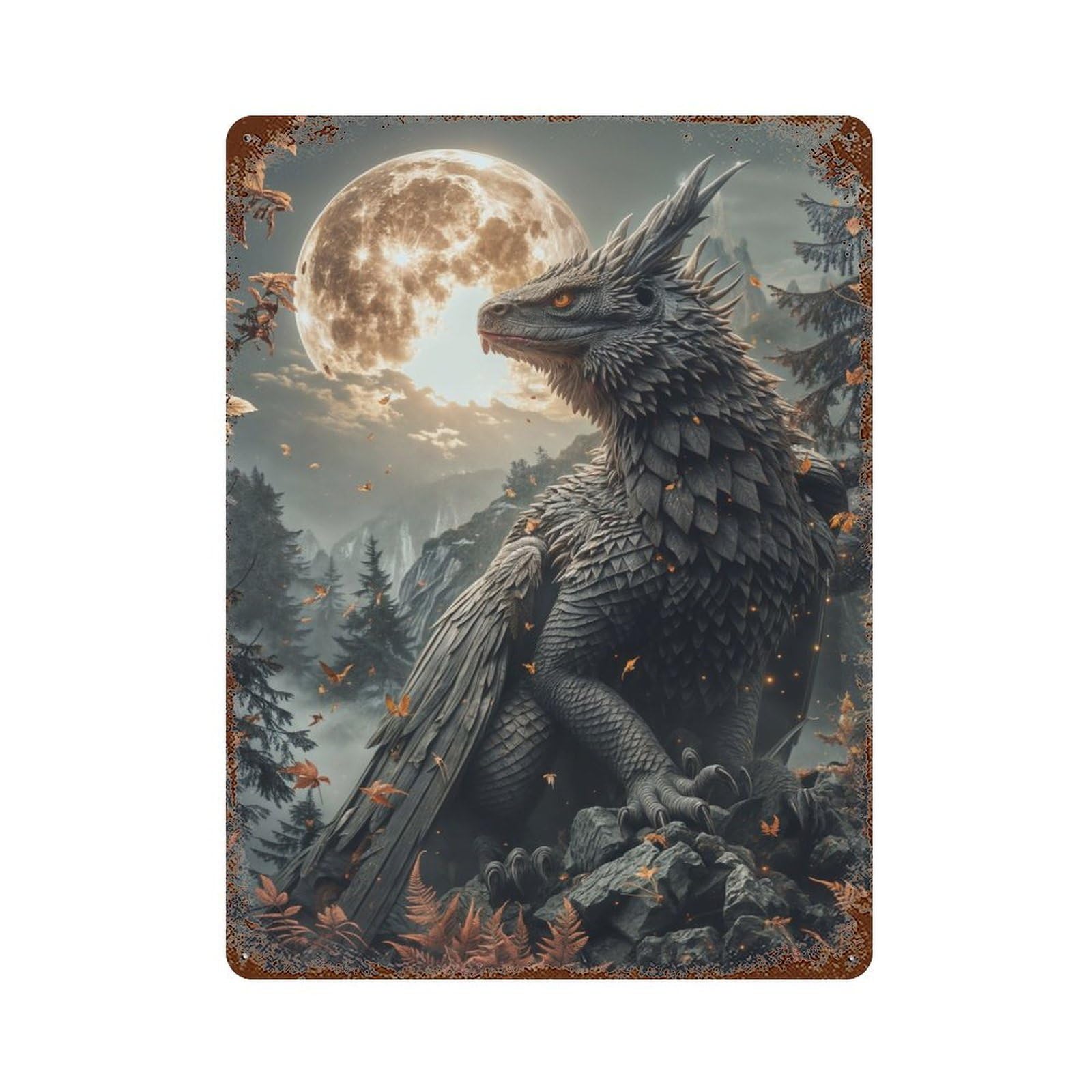 Garage Style Moonlit Griffin Sentinelmo Vintage Rust Metal Sign 15.7"x11.8", Rustic Home Decor for Bar And Workshop