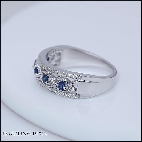 Miniatura 2 de Dazzlingrock Collection Anillo de boda de aniversario de mujer con piedras preciosas redondas y diamantes blancos Plata de ley 925