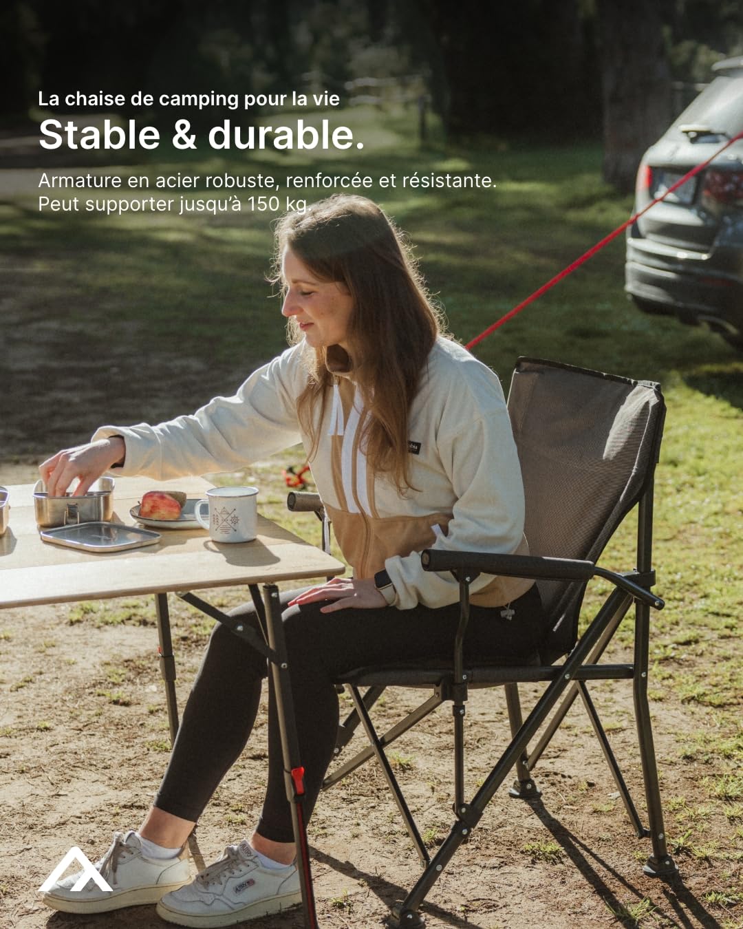 qeedo Chaise de Camping Pliante Johnny XL (jusqu'à 150 kg), Chaise Pliante avec Porte-gobelet en Filet