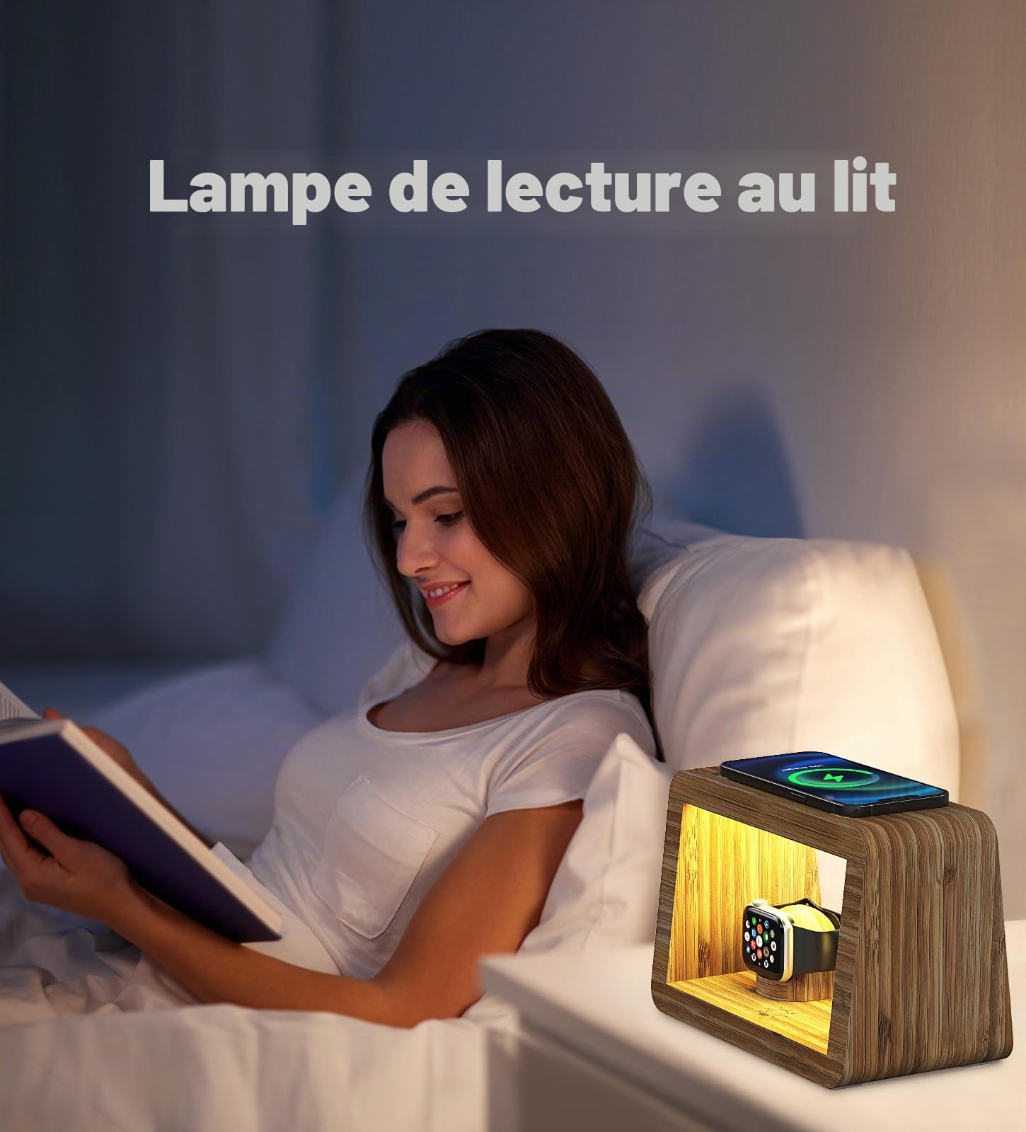 Station de charge sans fil, lampe de bureau Alltripal 15 W, chargeur rapide sans fil, veilleuse avec 3 couleurs et luminosité réglable, station de charge pour iPhone/Apple Watch/AirPods/AirPods Pro