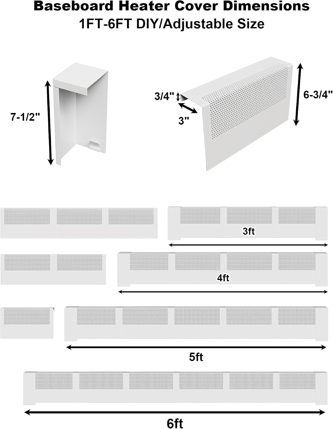 Baseboard Heater Covers, 6Ft DIY Size Baseboard Cover with Endcaps for Replacing Old Hydronic Hot-Water Baseboard Radiator Covers, Easy Slip-On and Rust Proof Baseboard Heating Cover for Home