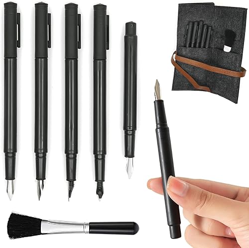 AP ARTSPER Scratch Art Tools Juego de 5 piezas, bolígrafo de pintura de dibujo para rascar, forma de pluma estilográfica, bolsa de herramientas con