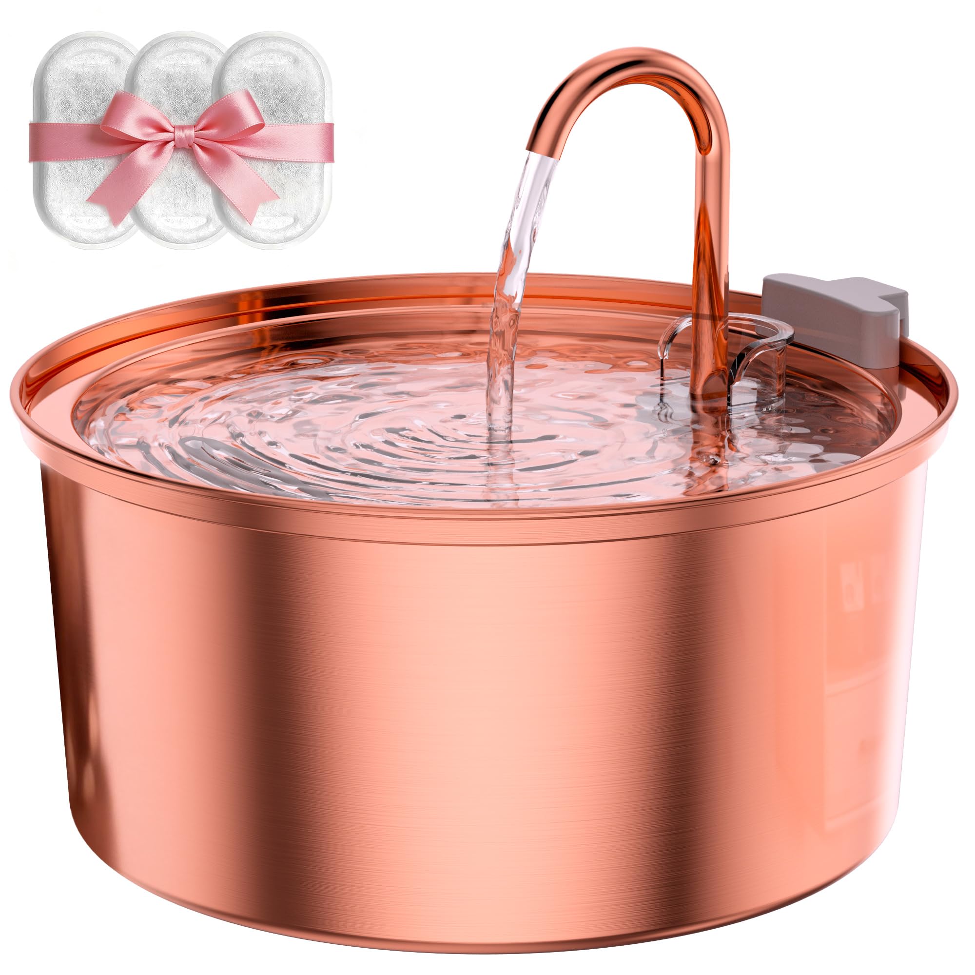 Tomxcute Katzenbrunnen Edelstahl Trinkbrunnen für Katze - 108oz/3.2L Ultra leise Wasserbrunnen für Katzen- große Kapazität Haustier-Wasser-Brunnen - Kupferoberfläche