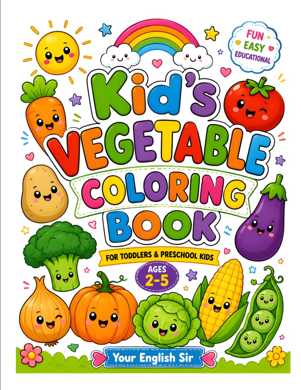 Kids Vegetable Coloring Book: Fun and Easy Vegetable Coloring Pages for Toddlers and Preschool Kids Ages 2–5 | Learn Vegetables While Coloring