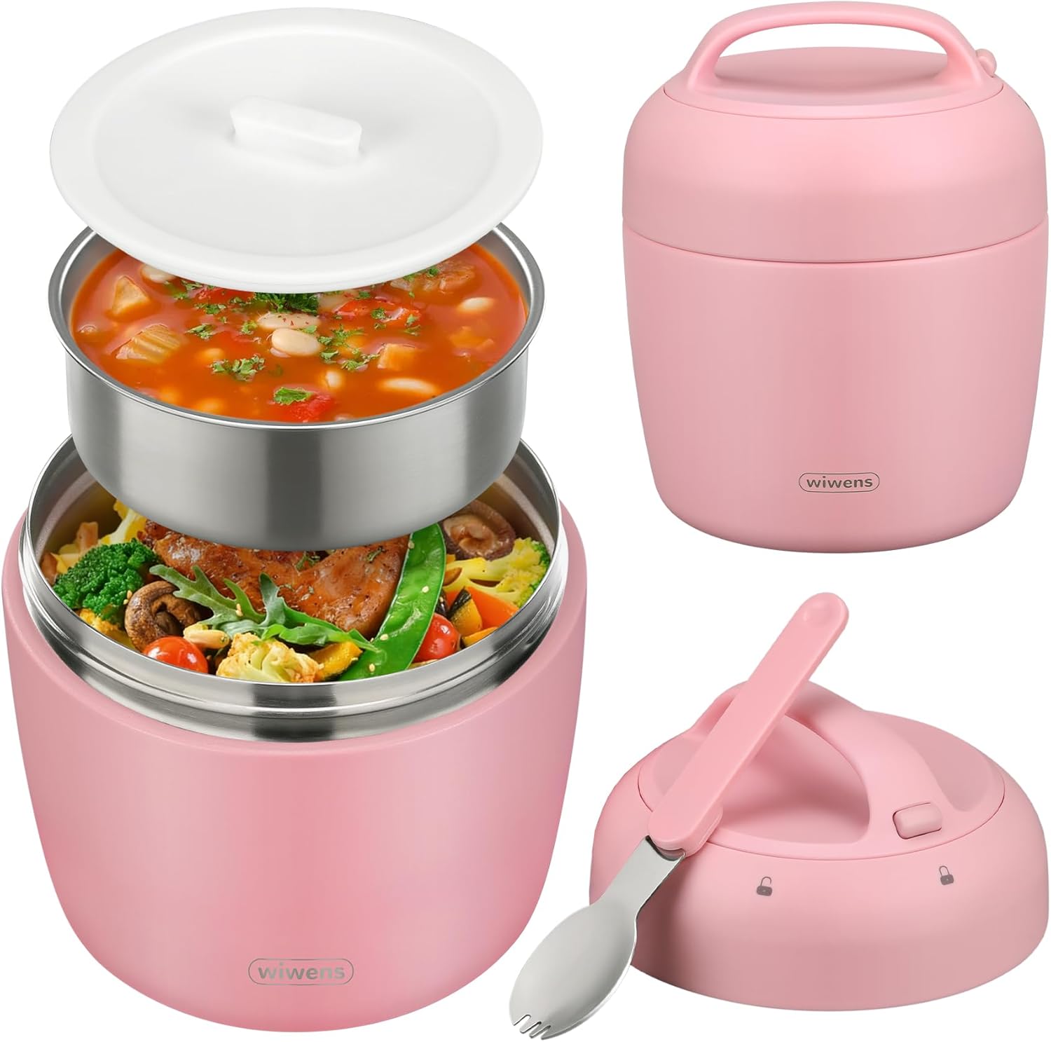 wiwens 32oz Thermo Food Jar Adults Kids Insulated Soup Lunch Container for Hot Food Wide Mouth Vacuum Stainless Steel Leakproof Bento Box with Spoon