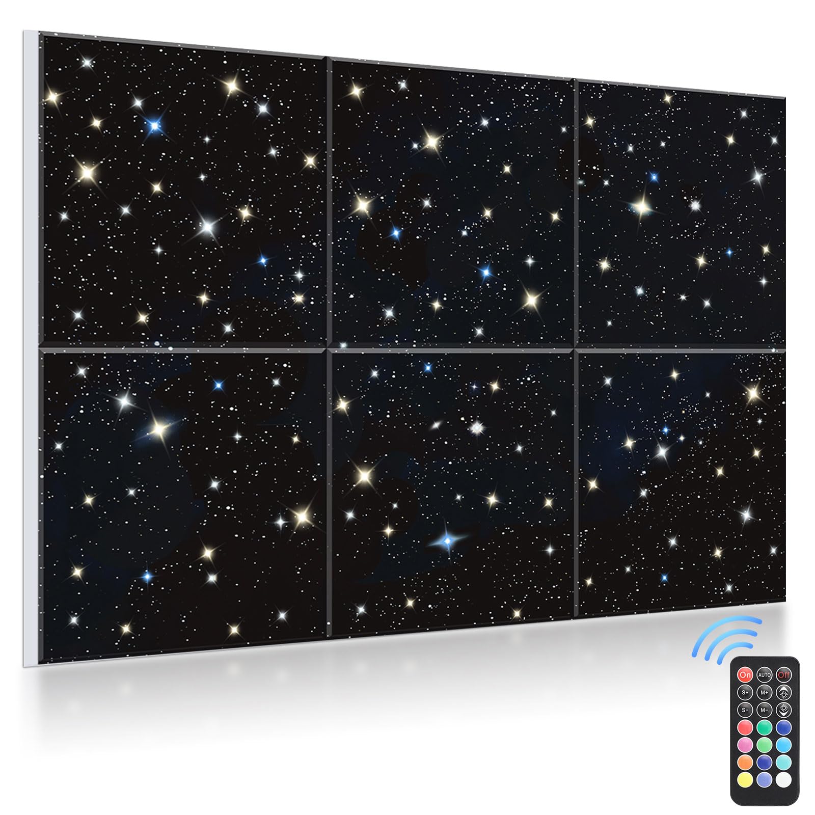 JBER Acoustic Panels, Self-Adhesive Soundproof Wall Art Painting with Fiber Optic Starlight Flashes, Celling Decoration - Fire & Noise Proof for Studio, Office, Home (Starry Sky, 72