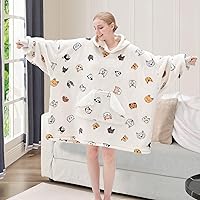 Vista 5 de Touchat - Manta con capucha para usar, sudadera estilo cobija de sherpa de gran tamaño para mujeres con capucha y bolsillo, manta con capucha súper