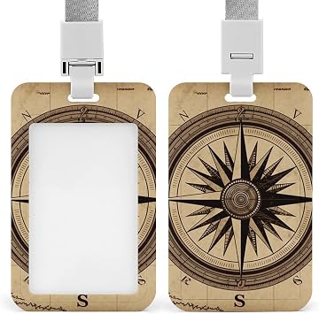 Id Bbadge Holder with Lanyard Breakaway Plastic Card Holder Vertical Hanging Cute and Personalized Compass Wind Road Map Printed Badge Clip