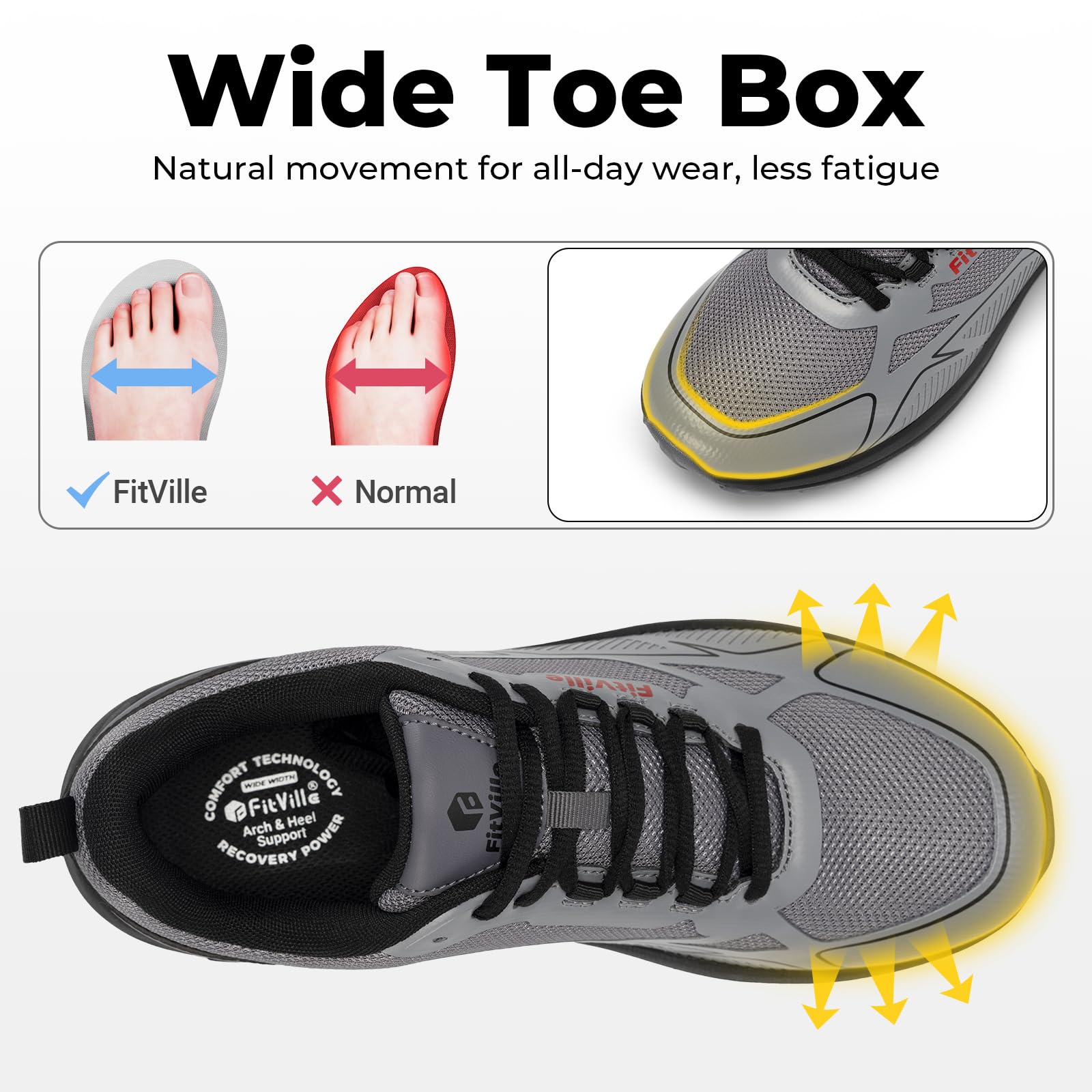 FitVille Laufschuhe Herren Extra Weite Traillaufschuhe Straßenlaufschuhe Breit Sneaker Leicht Sportschuhe Outdoor Schuhe Bequeme Fitnessschuhe Trekkingschuhe