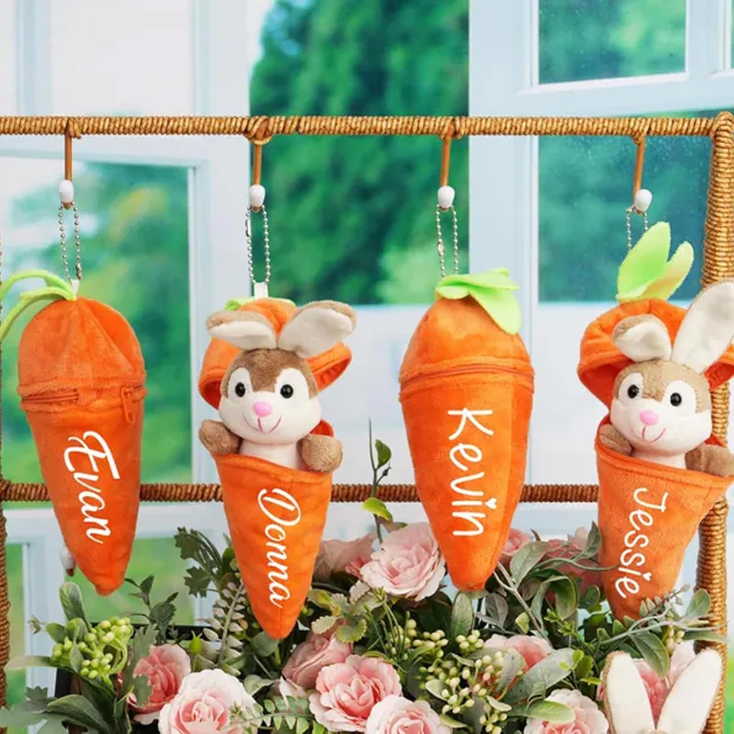 Custom Easter Plush Rabbit Keychain, Personalized Easter Bunny Rabbit with Name, Funny Reversible Carrot Bunny Toys, Baby Easter Toys Gifts for Boys Girls, Easter Decorations, Children's Day Gifts