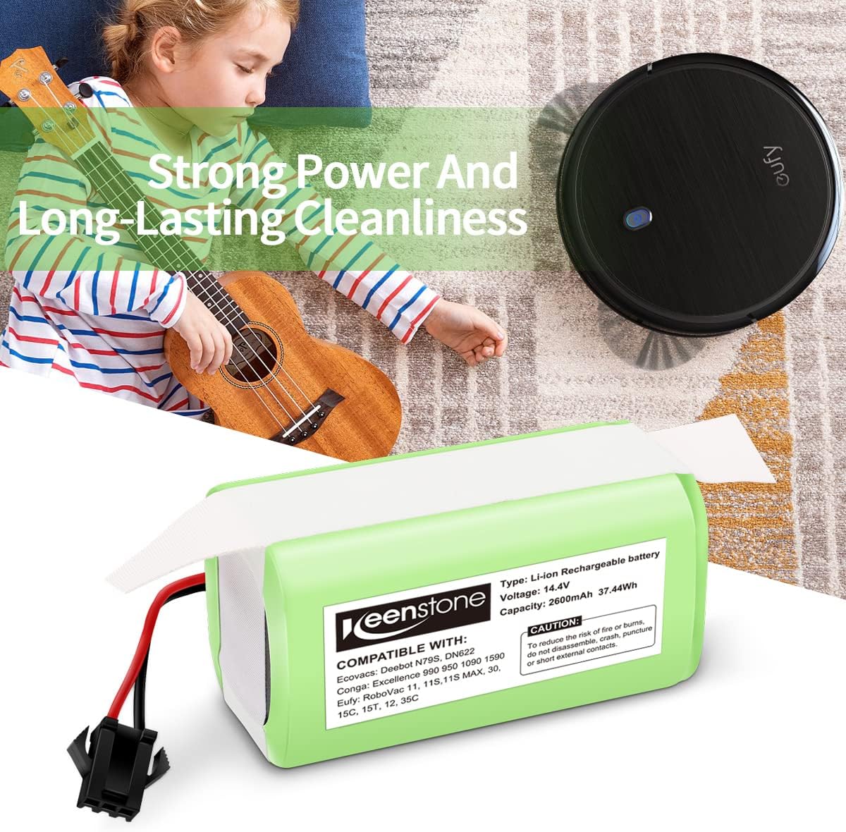 Replacement Battery Compatible with eufy RoboVac 11 11C 11S 11S Plus 11S MAX 12 15C 15C MAX 15T 25C 30C G10 Hybrid G30 Edge R500 R450 & Ecovacs Deebot N79 N79S N95 DN622 661 | 14.4V 2600mAh