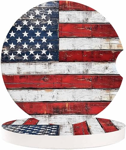 Miniatura 15 de Portavasos retro con la bandera estadounidense para mujeres/hombres, paquete de 4 posavasos absorbentes de cerámica para bebidas, juego de posavasos