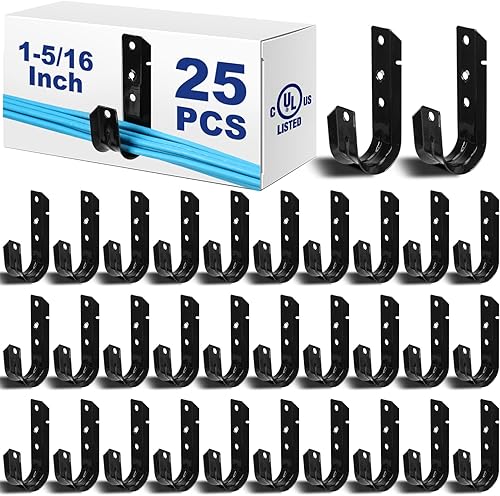 Zonon Soporte de cable negro con gancho en J para colgar gancho en J de metal resistente para gestión de cables y cables, acero galvanizado (2