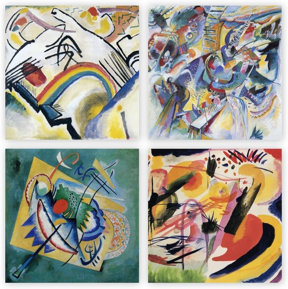 Mixed pack of blank greeting cards and envelopes, 12 note cards 4 different Kandinsky designs, blank greeting inside notelet and envelope sets. (14x14cm)