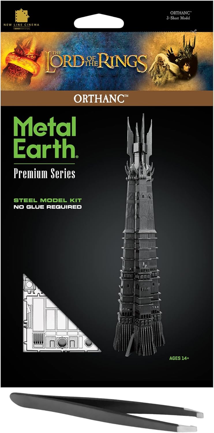 Metal Earth Premium Series Lord of The Rings Orthanc 3D Metal Model Kit Bundle with Tweezers Fascinations