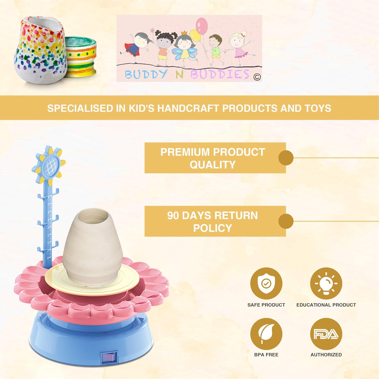 BuddynBuddies- 2021 Newest Upgraded Pottery Studio USB Charger, Clay Pottery Wheel Craft Kit for Kids Age 8 and Up, Air Dry Sculpting Clay and Craft Paint kit for Kids, Educational Toy for Kids (Blue)