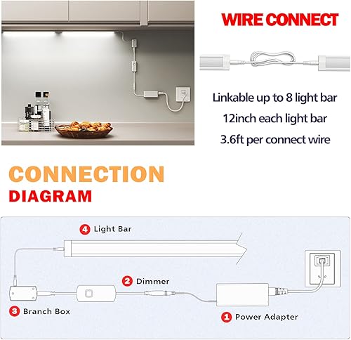 Miniatura 6 de MYPLUS Iluminación LED para debajo del gabinete, kit de barra de luz LED de 12 pulgadas con blanco frío de 1260 lúmenes, 14 W, luz LED de encimera