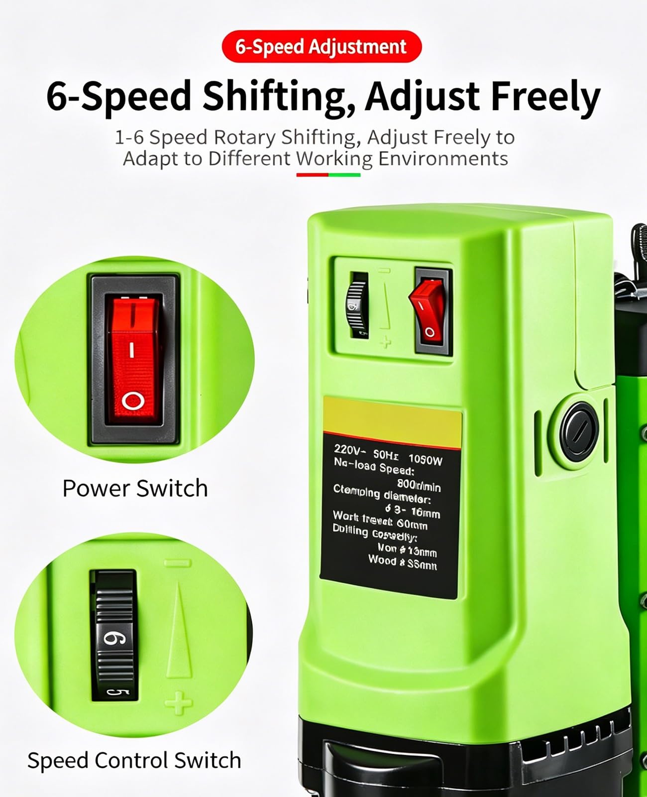 Taladro de Columna Eléctrica Mini, Mesa Máquina de Perforación, Interruptor de 6 Velocidades Ajustables, Portabrocas de 1,5~13 mm, Máx 2800 Rpm