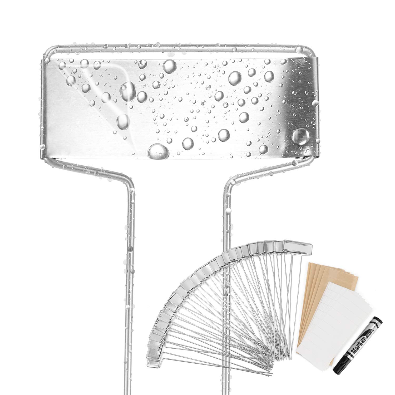 Wanapure25PCS Copper Metal Plant Tags Plant Labels with 50Pcs Labels, Rainproof Film & Permanent Pen, 10" Weatherproof Banner Garden Markers, Marking Protection Seedling Signs Nursery Tags, Silver