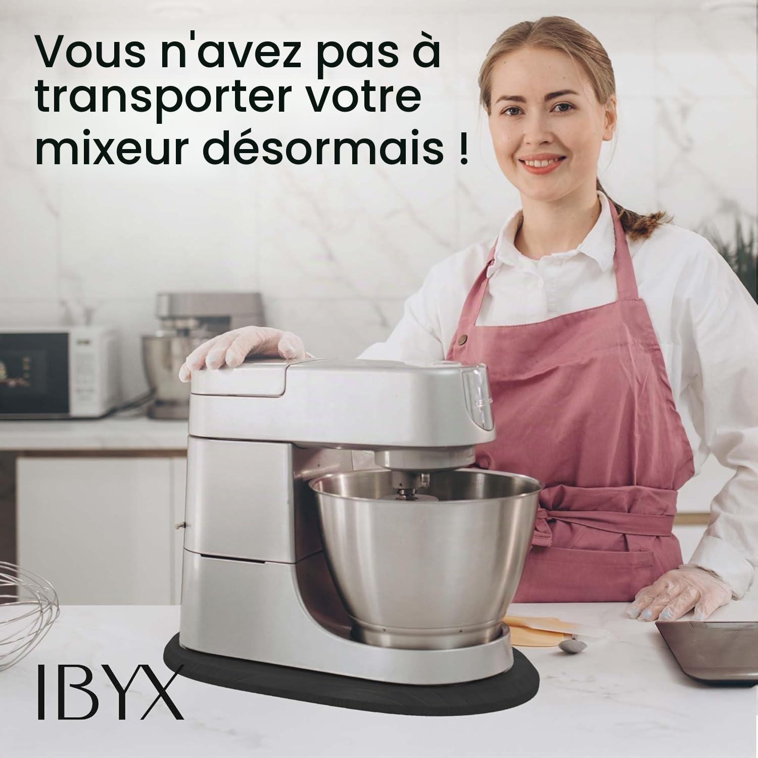 Ibyx Plateau Coulissant en Bambou Compatible avec Robot Pâtissier KitchenAid 4,8 L – Support à roulettes pour Électroménager – Plateau Roulant pour Plan de Travail