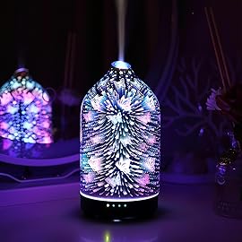 Halloween Skull Aromatherapy Diffuser 3D Glass ultrasonic Cool Mist Scent Essential Oil Diffuser Humidifier with Intermittent Mist & LED 7 Colorful Changing Night Light for Bedroom Office Home Dcor