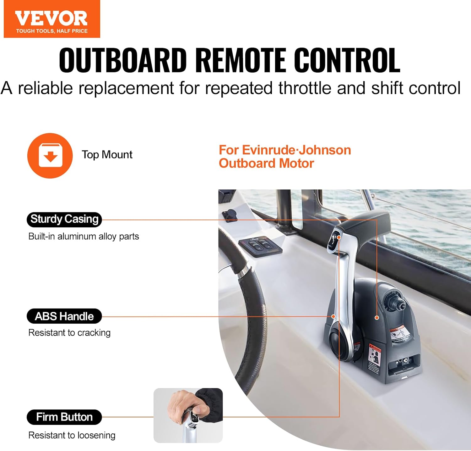 VEVOR Boat Throttle Control, 5006186 Top-Mounted Outboard Remote Control Box for Evinrude Johnson, Marine Throttle Control Box with Power Trim Switch and Lanyard