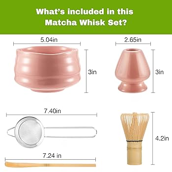 Pink Matcha Set 7PCS Matcha Set,Matcha Kit With Whisk And Bowl,Matcha Whisk Scoop, Sifter, Whisk Holder Matcha Whisk Set Matcha Tea Set For Making U2013 Unique Gift For Matcha Starter Kit