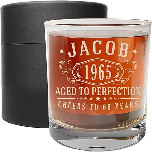 Vaso de whisky grabado vintage 60 personalizado – Regalos personalizados de 60 cumpleaños para hombres – Saludos a los 60 años – Cumpleaños 60 para