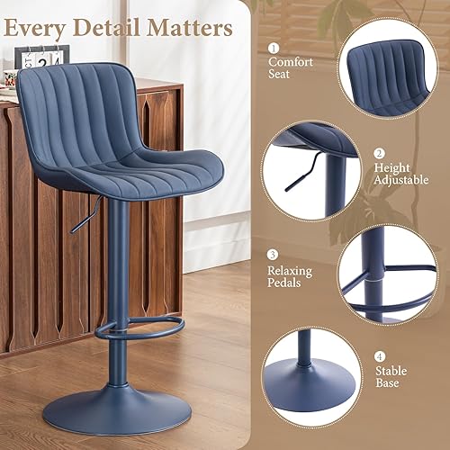 Miniatura 3 de YOUNUOKE Juego de 2 taburetes de bar, taburetes de bar de altura de mostrador para isla de cocina, modernas sillas de bar giratorias ajustables