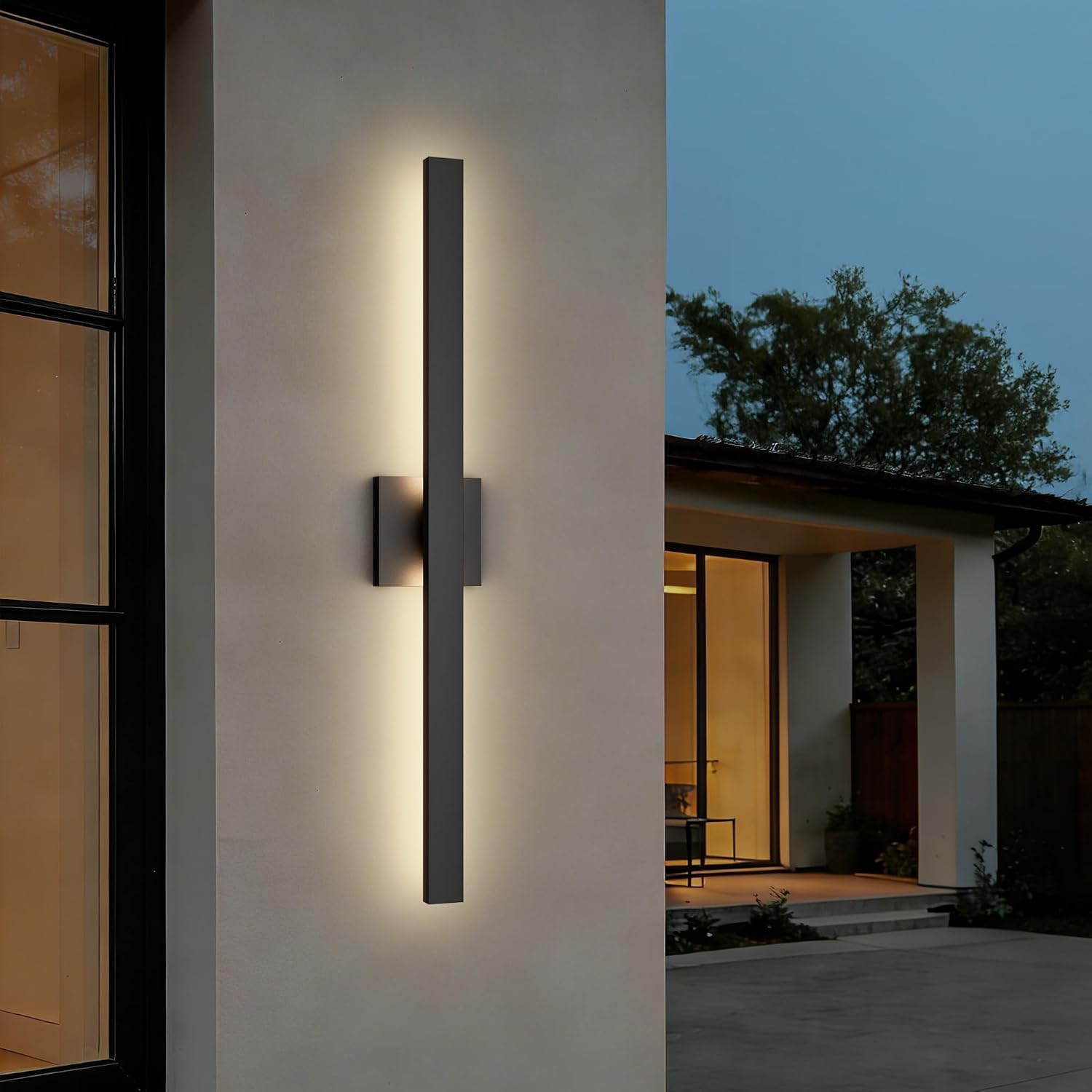 31.5 Inch Aluminum Modern Outdoor Wall Lights, Linear Long LED Exterior Lighting Fixtures 3000K, IP65 Waterproof Matte Black Wall Sconce Outside Lights for House Garage Porch Front Door