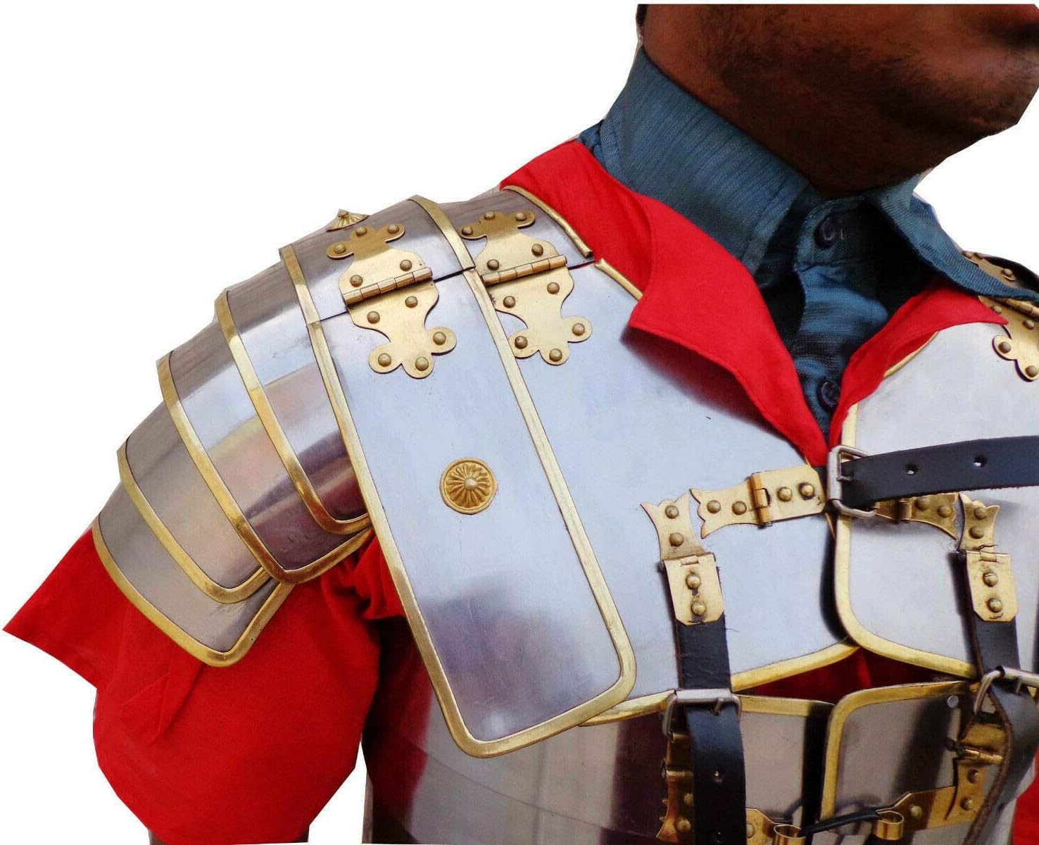 AnNafi® Roman Lorica Segmentata Armor Brass 18 Gauge | Military Body Armor Suit Warrior Costume SCA LARP | Medieval Costumes Armour Cosplay Reenactment Men