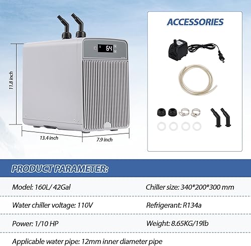 Miniatura 7 de Poafamx Enfriador de acuario Enfriador de agua de 42 galones para pecera 110 HP Enfriador de agua Compresor de refrigeración para sistema