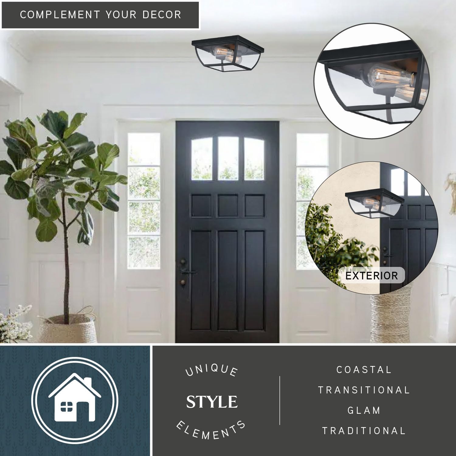 VAXCEL Granville Bronze Geometric Outdoor Flush Mount Ceiling Light Clear Glass