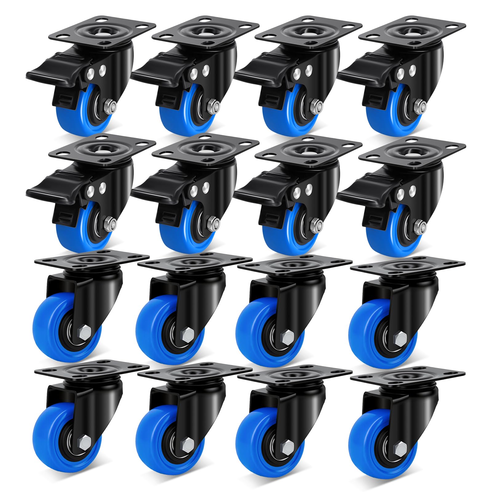 Humagineer 50 mm Furniture Castors, Load Capacity 68 kg per Piece, 360° Rotatable Swivel Castors Small, Quiet & Durable Heavy Duty Castors for Furniture, Trolley, Table, Desks, 16 Pack