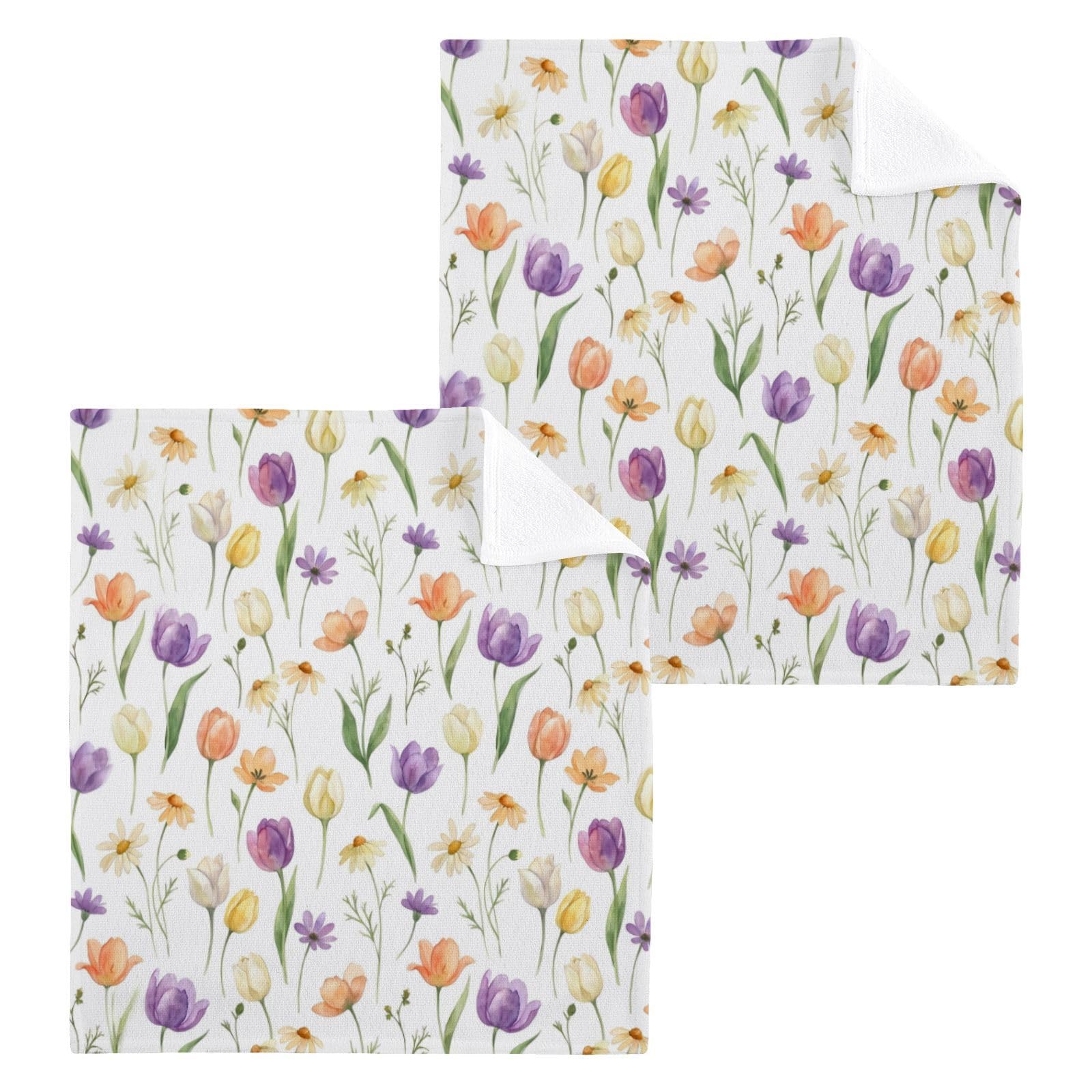 BOESI Floral Pattern 12x12in Cotton Washcloth,Face Towel