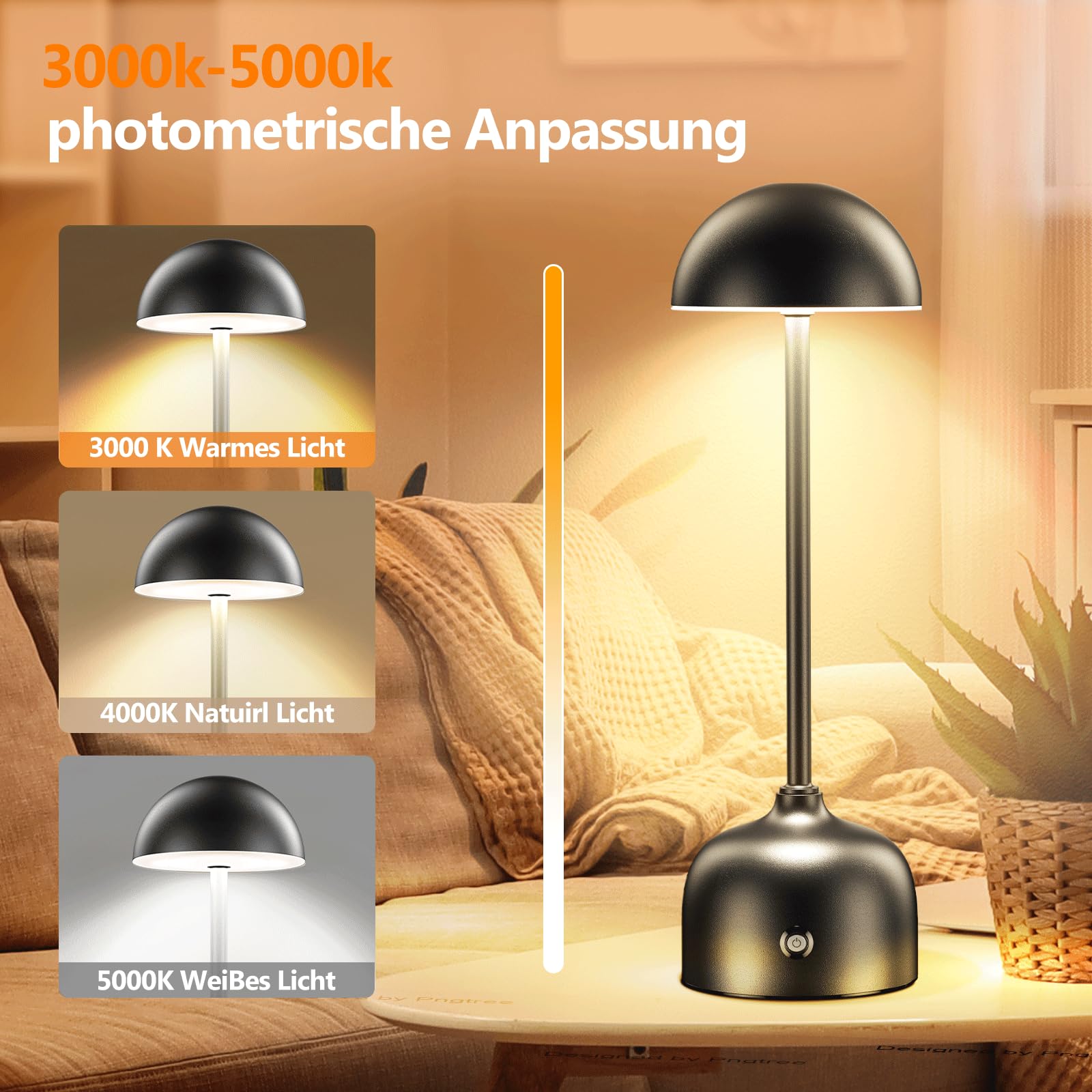 Lampada da tavolo senza fili con touch, lampada da tavolo a LED, a batteria, dimmerabile, 3 modalità di colore, 5000 mAh, con funzione di ricarica, IP54, impermeabile, per interni ed esterni (2 pezzi)