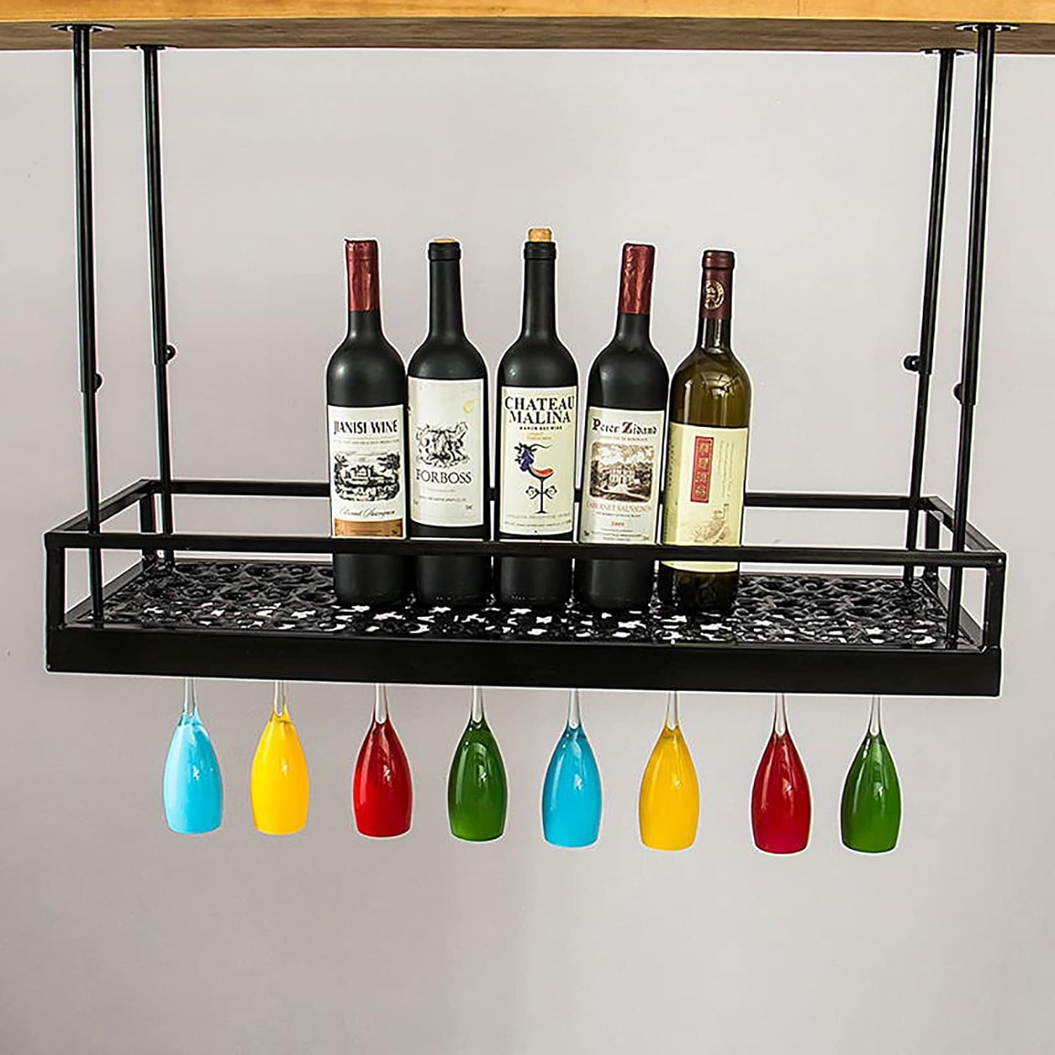 インダストリアルヴィンテージ天井ワインラック、メタルワインラック