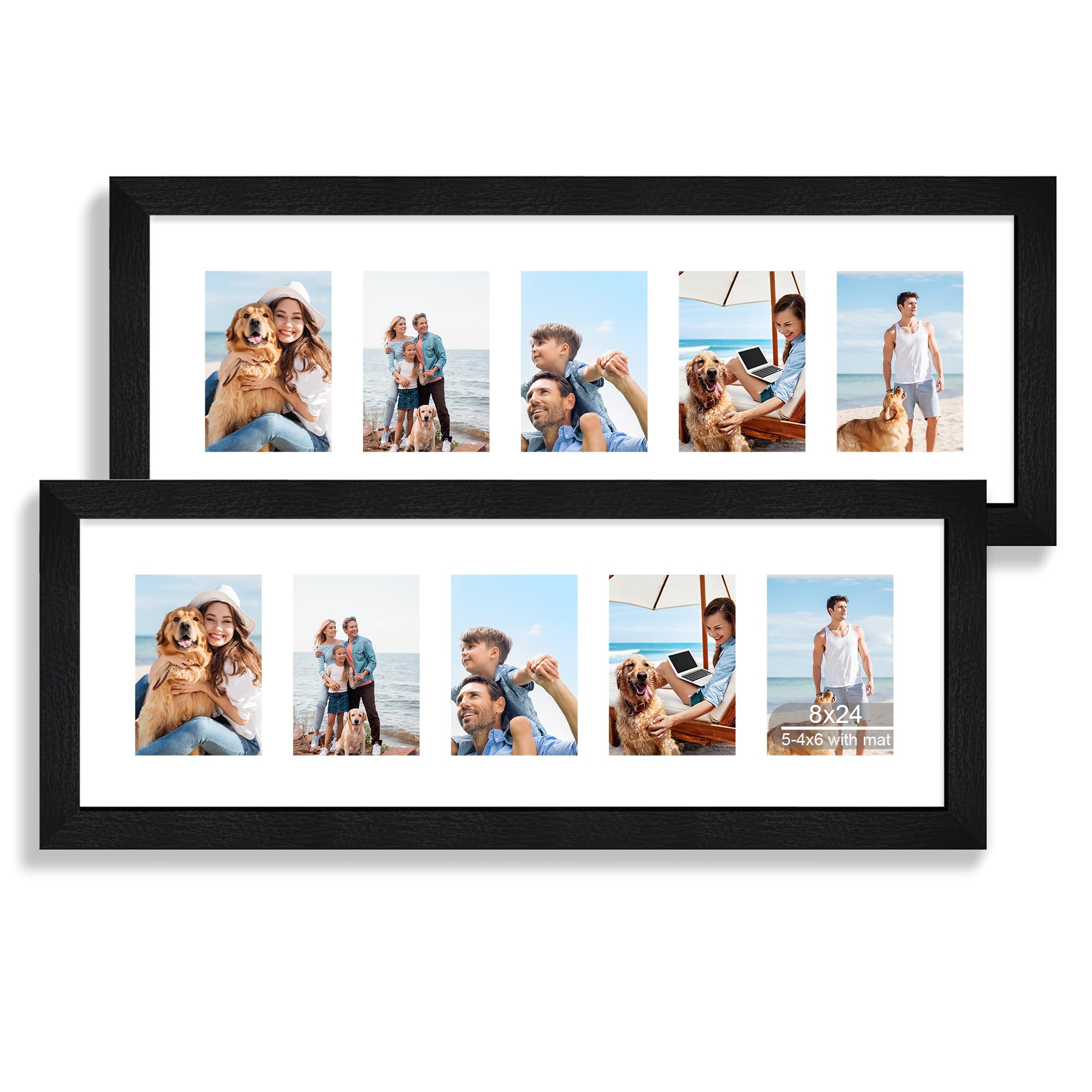 Hongkee 8x24 Picture Frame 2 Pack Rustic Black