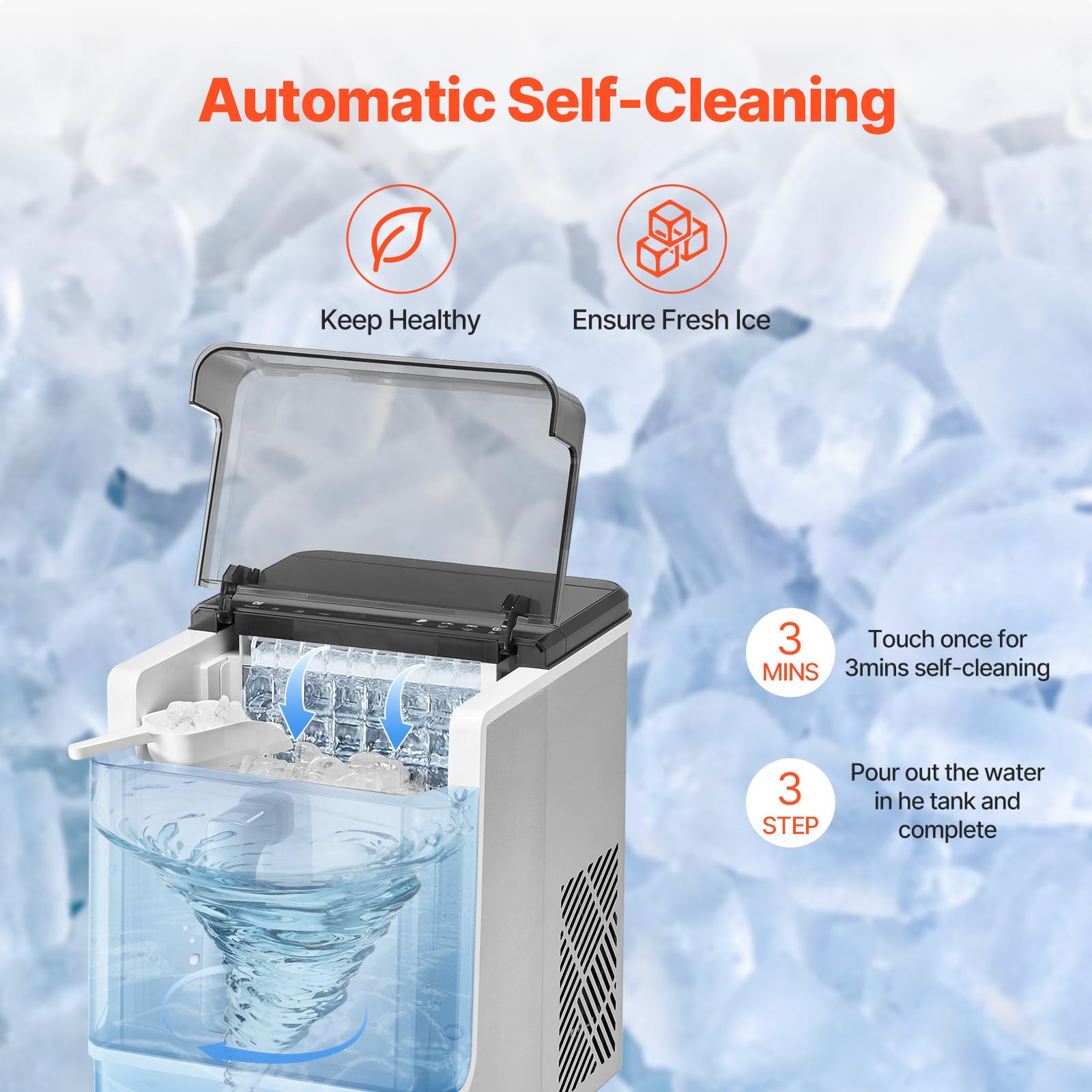 Happybuy Countertop Ice Maker, Produces 32 Cubes In 15 Minutes, Yields 46lbs In 24 Hours, Self - Cleaning And Portable, Features Convenient Ice Transfer, Offers 3 Ice Cube Sizes For Home, Kitchen on Fridge.com - View 5