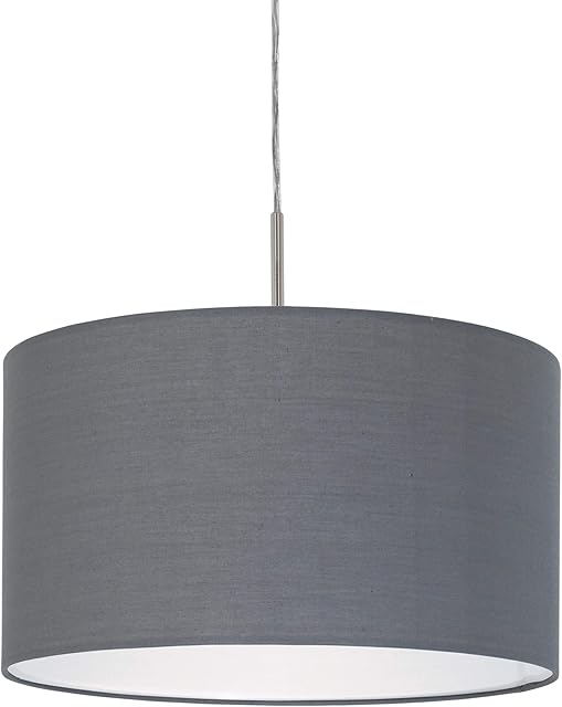 EGLO Pasteri pendant lamp, 1-flame fabric pendant light, hanging light made of steel and fabric, Colour: Matt nickel, grey, Socket: E27, Ø: 38 cm/14.9 inches