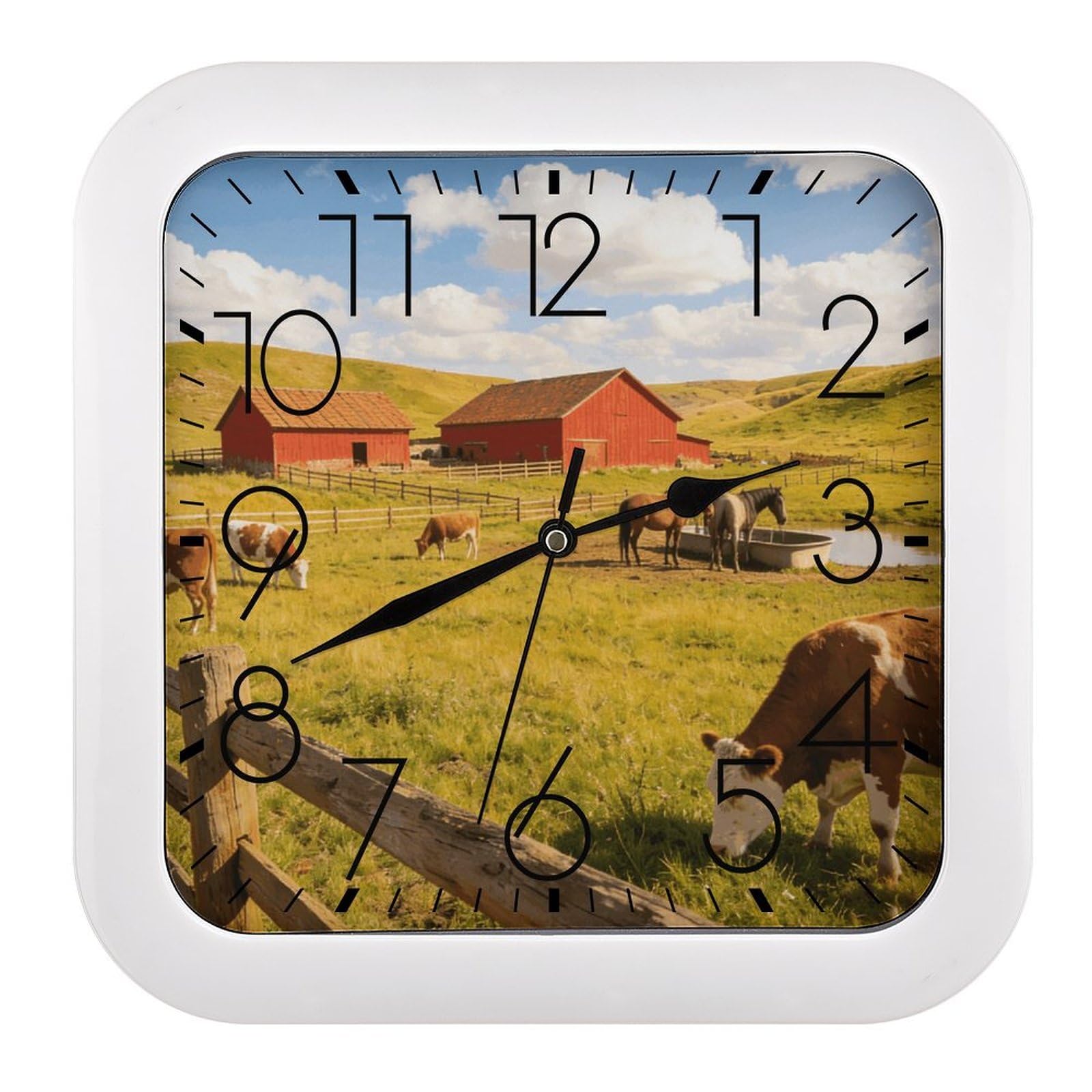 Fodpand Style Ranch Wall Clock,Battery Operated Modern Retro Rounded Square Clock Clock For Bedroom Living Room Office Home Gym Porch Decor Indoor Outdoor 10.2 * 10.2In