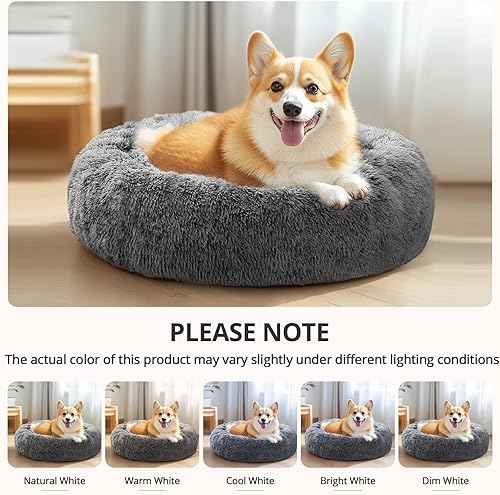 Miniatura 6 de JOLLYVOGUE - Cama mediana calmante para perros y gatos, cama antiansiedad tipo dona con parte inferior antideslizante, de piel sintética, cojín para