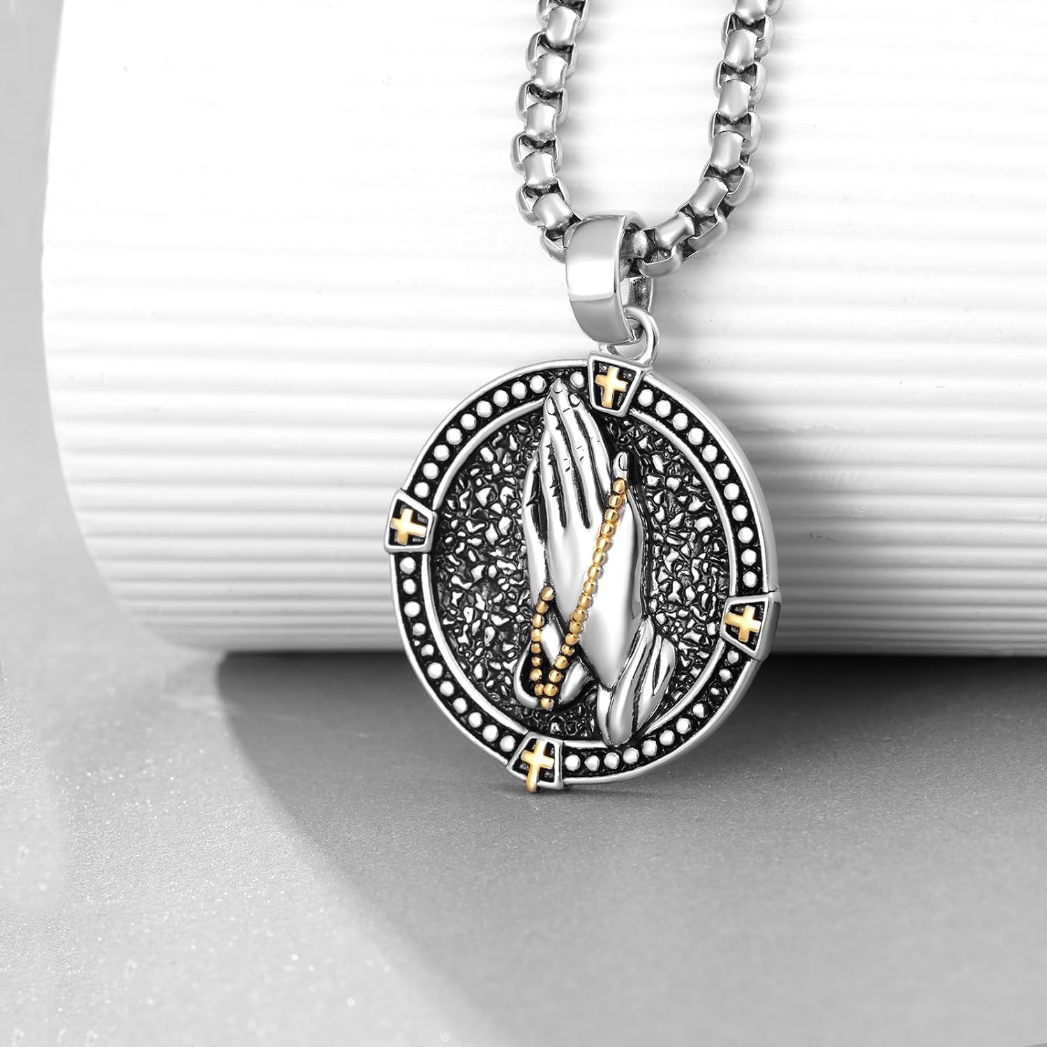 Serenity Lords Prayer Necklace Sterling Silver Praying Hands Pendant Necklace Serenity Prayer Gifts Jewelry for Men Women - Image 2