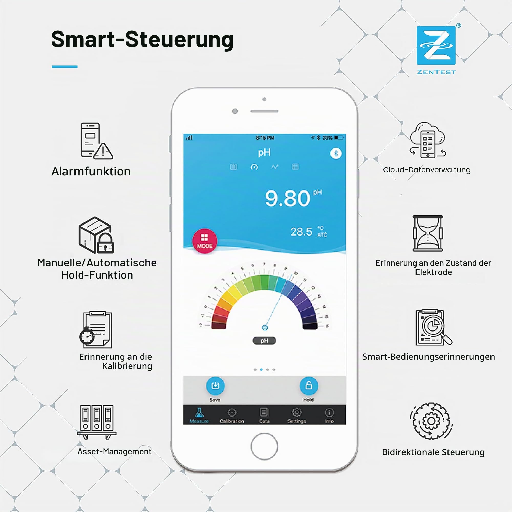 Apera Instruments PC60-Z Smart 7-in-1 Multi-Parameter-Messgerät (unterstützt durch die ZenTest Mobile App)