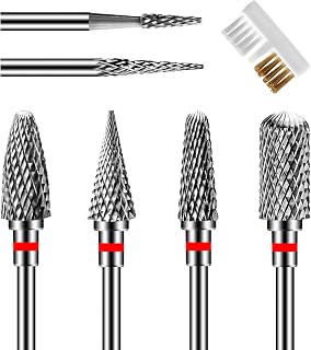 Diesisa 6 Pack Nail Drill Bits for Acrylic Nails, 3/32"" Shank Drill Bits for Nails, Professional Electric Cuticle Bit for Nail Drill, Cuticle Cleaner Nail Gel Polish Remover Tool for Home Salon-Red