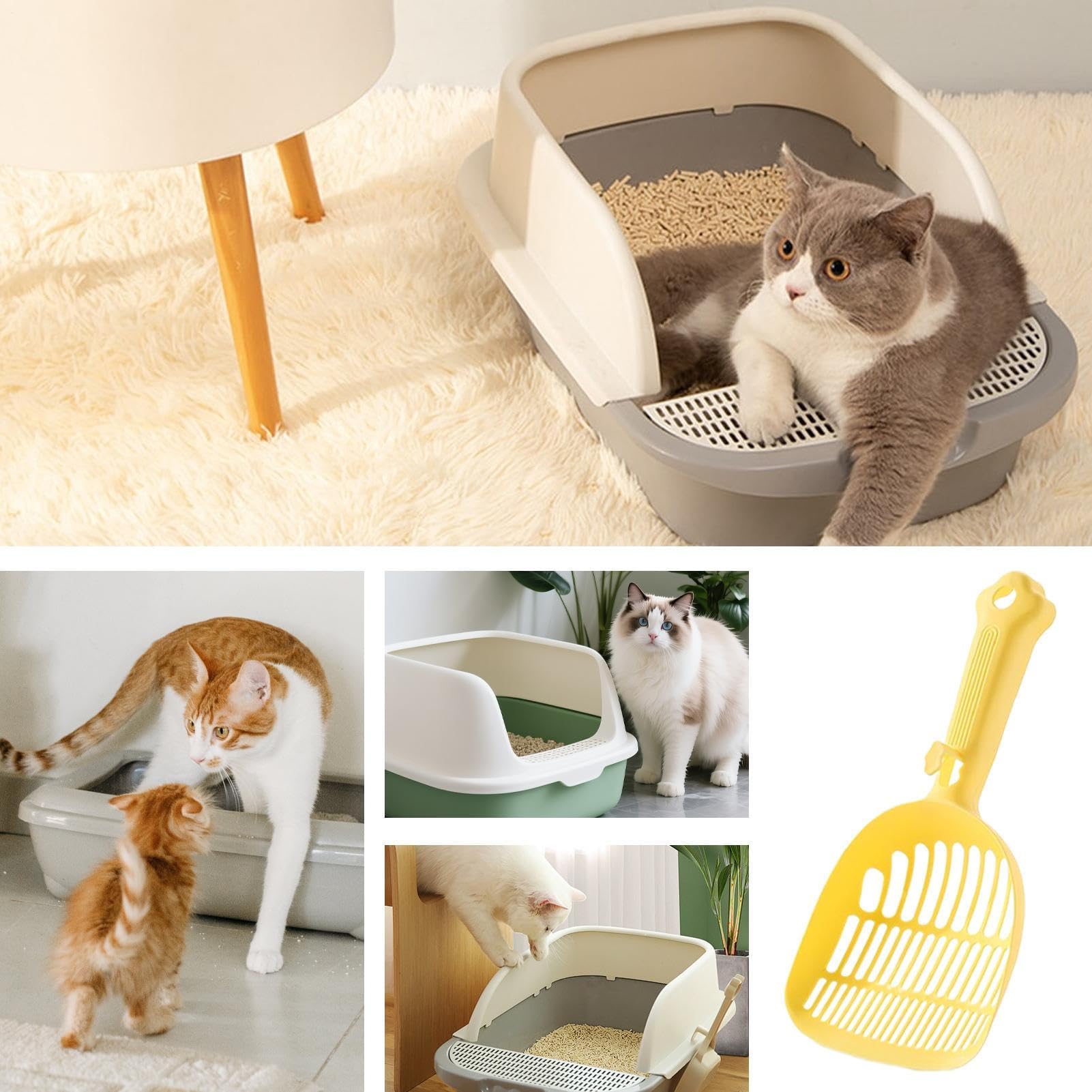 Paletta per lettiera per Gatti, Pala setaccio ergonomica con Manico Lungo for Animali Domestici, Pulizia efficiente, casa, Facile da Usare in Interni(Yellow)