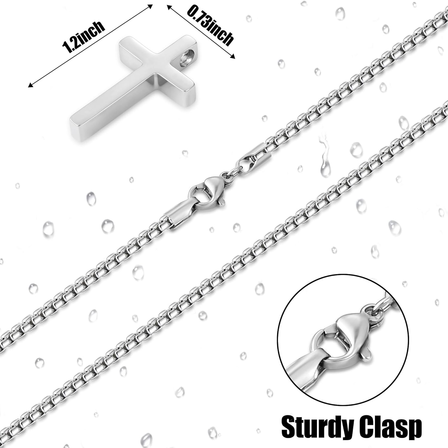 sovesi Cross Necklace for Men, Silver Tone/14K Gold Plated/Black Stainless Steel Cross Pendant with 2.5mm Box Chain, 16-24 Inch Religious Jewelry Gift for Men - Image 4