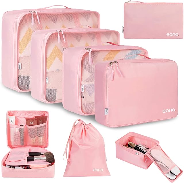 Amazon Brand - Eono 8 Pcs Packing Cubes for Suitcase Lightweight Luggage Packing Organizers Packing Cubes for Travel Accessories - Pink