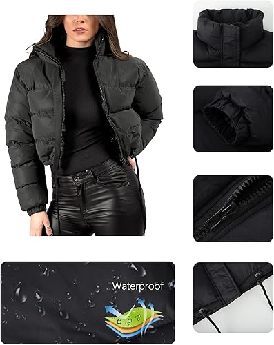 Miniatura 5 de Arssm Chaqueta acolchada recortada para mujer, ligera, de invierno, abrigos, abrigos, con cordón, acolchados, ropa de abrigo
